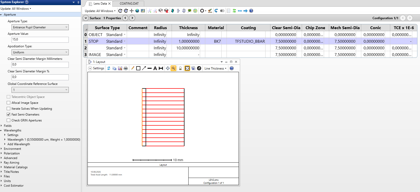 Zemax window